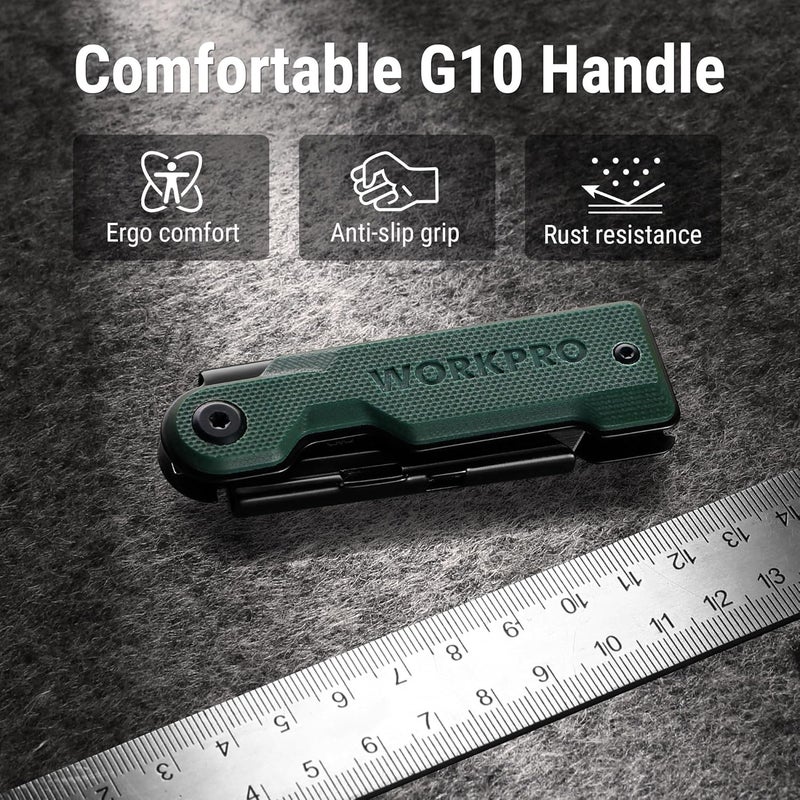 WORKPRO Folding Utility Knife with 10 Extra SK5 Blades, EDC Razor Sharp Knife with G10 Handle, Quick Change Box Cutter with Belt Clip, for Heavy Duty, DIY, Home, Office & Artcraft Use - Green - Image 2